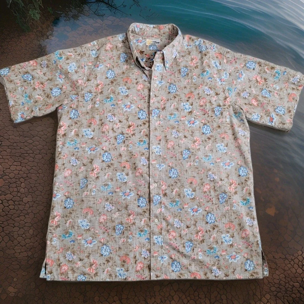🌺 Vintage Reyn Spooner Floral Reverse Print Shirt Mens XXL Made Hawaii Resort